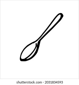 Single element tea spoon in doodle style. Doodle vector illustration for cafe, coffee shop, kitchen. Cute element for stickers and seasonal design. Isolated on white background