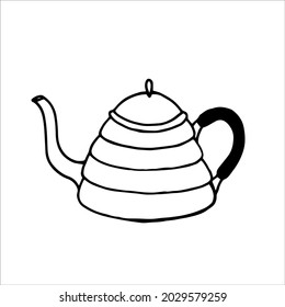 Single element teapot in doodle style. Doodle vector illustration for cafe, coffee shop, kitchen. Cute element for stickers and seasonal design. Isolated on white background