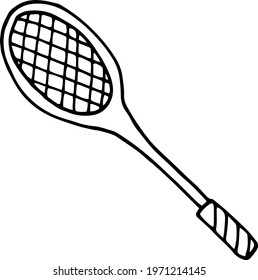 Single element of tennis racquet in doodle summer set. Hand drawn vector illustration for greeting cards, posters, stickers and seasonal design.