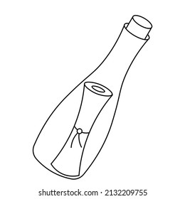 Single element Treasure map in a bottle. Draw illustration in black and white