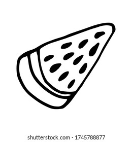 Single element of watermelon slice in doodle summer set. Hand drawn vector illustration for greeting cards, posters, stickers and seasonal design.