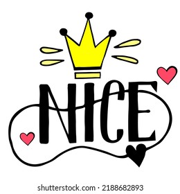 single element of the word NICE in black in contour with heart.