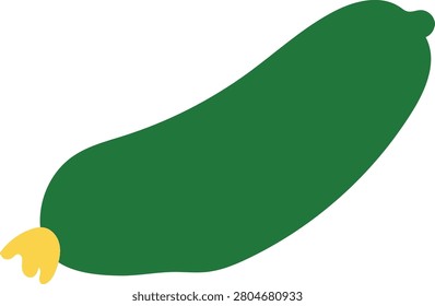 A single, elongated green zucchini, featuring a bright yellow blossom at one end, depicted against a clean white background, highlighting its natural freshness and readiness for culinary use.
