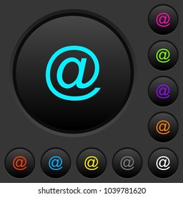 Single email symbol dark push buttons with vivid color icons on dark grey background