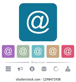 Single email symbol white flat icons on color rounded square backgrounds. 6 bonus icons included