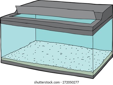 Single empty aquarium with open lid over white