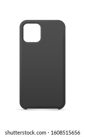 Single empty phone black cover smartphone blank case mockup design isolated on white. Simple cellphone accessory to protect from mechanical damage. Protective mobile item. Vector flat illustration