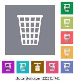 Single empty tall trash outline flat icons on simple color square backgrounds