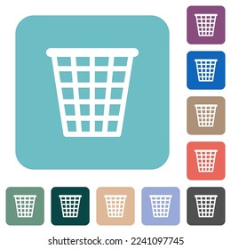Single empty wide trash outline white flat icons on color rounded square backgrounds