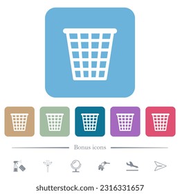 Single empty wide trash outline white flat icons on color rounded square backgrounds. 6 bonus icons included