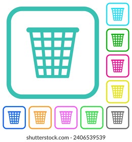 Single empty wide trash outline vivid colored flat icons in curved borders on white background