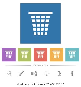 Single empty wide trash solid flat white icons in square backgrounds. 6 bonus icons included.