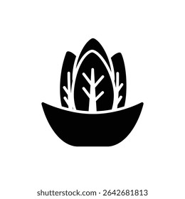 Single Endive Leaf Shaped Like a Boat on White Background