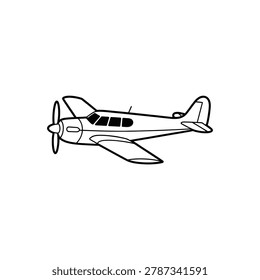 Single engine airplane silhouette on a white background line art illustration