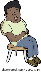 Single enthusiastic young man sitting in chair