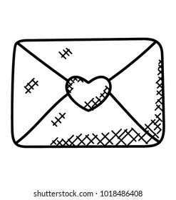 
Single envelope with a heart shaped stamp at the center, doodle vector
