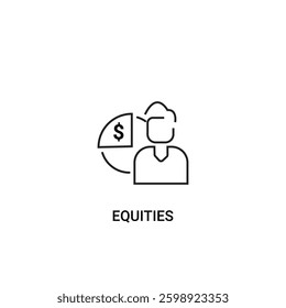 Single equities icon, outline vector sign, linear style pictogram isolated on white. with dollar symbol and person elements. Editable stroke