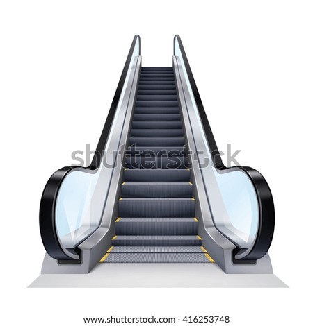 Single escalator on white background realistic isolated vector illustration