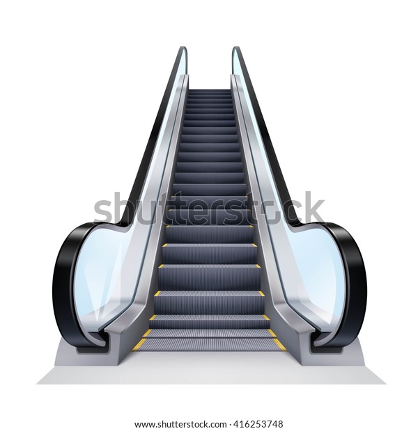 Single escalator on white background\
realistic isolated vector\
illustration
