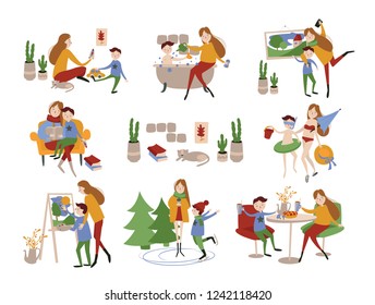Single european or american mother and her son spending time together