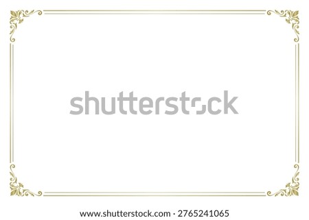 A single European antique frame on a white background, vintage frame background material, gold decorated graphic material, transparent background vector design illustration.