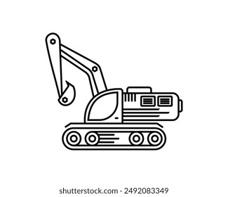 single excavator icon, Outline design, construction vehicle, editable vector eps 10.