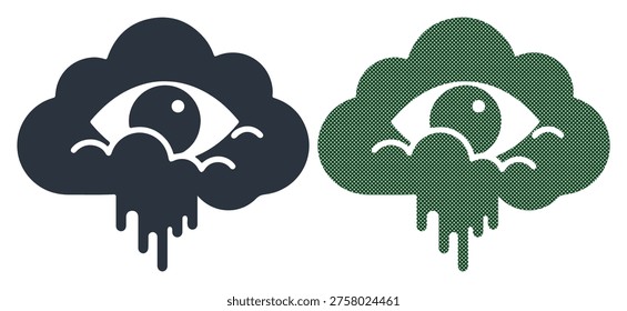 Single eye in cloud abstract symbol, weeping eye, rain drops, dark atmosphere, eerie mood, mystery