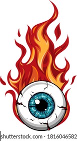 Single Eyeball On Fire In Flames Vector Illustration