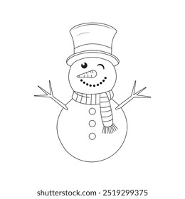 Un muñeco de nieve del arte de la línea de la sola cara, diseño de la Ilustración vectorial