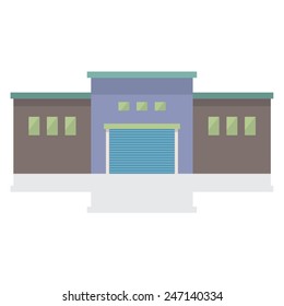 Single Factory Building On White Background Vector Illustration