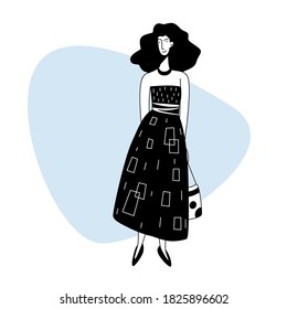 Personaje de doodle de una sola chica fashinable para tarjeta de amigos de diseño, invitación a fiesta, página de afiches, impresión de camisetas, etc.