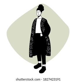 Single fashinable girl doodle character for design friends girt card, birthday  party invitation, poster page, t-shirt print etc.