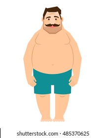 Single fat man. Male body with overweight cartoon vector illustration