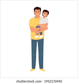 A single father with a child in his arms.