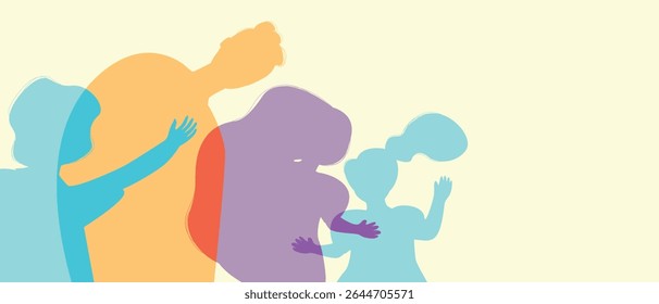 Single father with children, color silhouette vector illustration as propaganda of fertility and happy authentic Family