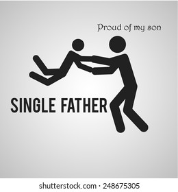 single father holding her son over gray color background