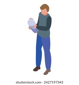 Single father icon isometric vector. Child parent. Happy man