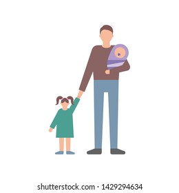 Single father with kids simple vector illustration