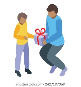 Single father make gift icon isometric vector. Dad parent. People home