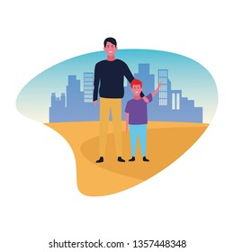 Single father and son cartoon