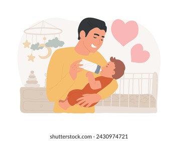 Single fathers isolated concept vector illustration. Single-parent family, fatherhood, happy kid, son and doughter, man feeding carrying baby, help in study, good dad vector concept.