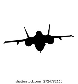 Silueta de un solo avión de combate vista desde la perspectiva trasera en vuelo para conceptos militares y de defensa, ideal para presentaciones, imágenes de estrategia, carteles y gráficos de aviación.