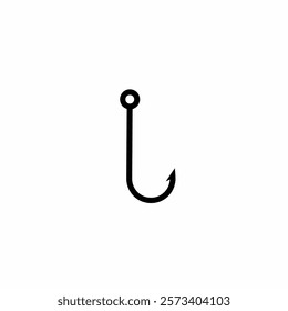 Single Fishing hook.angler.Fish hook icon.  Fishhook, angler, trap, metal sharp needle, fishing equipment concept.Vector illustration isolated on white backgroud.Simple outline style.