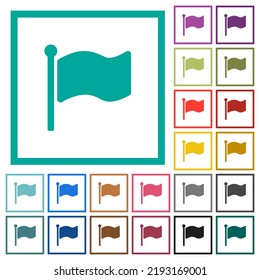 Single flag solid flat color icons with quadrant frames on white background