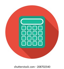 Single flat calculator icon with long shadow. Vector illustration, easy paste to any background