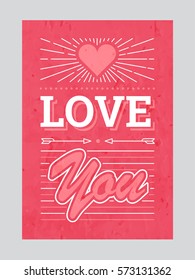 Single Flat Classic Retro Love Decoration with realistic background. Sweet & Lovely