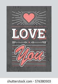 Single Flat Classic Retro Love Decoration with realistic background. Sweet & Lovely