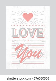 Single Flat Classic Retro Love Decoration with realistic background. Sweet & Lovely