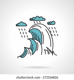 Single flat color design vector icon for seascape with waves and rain on white background. 