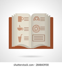 Single flat color design vector icon for brown menu with beverages nd desserts for cafe or restaurant on white background.